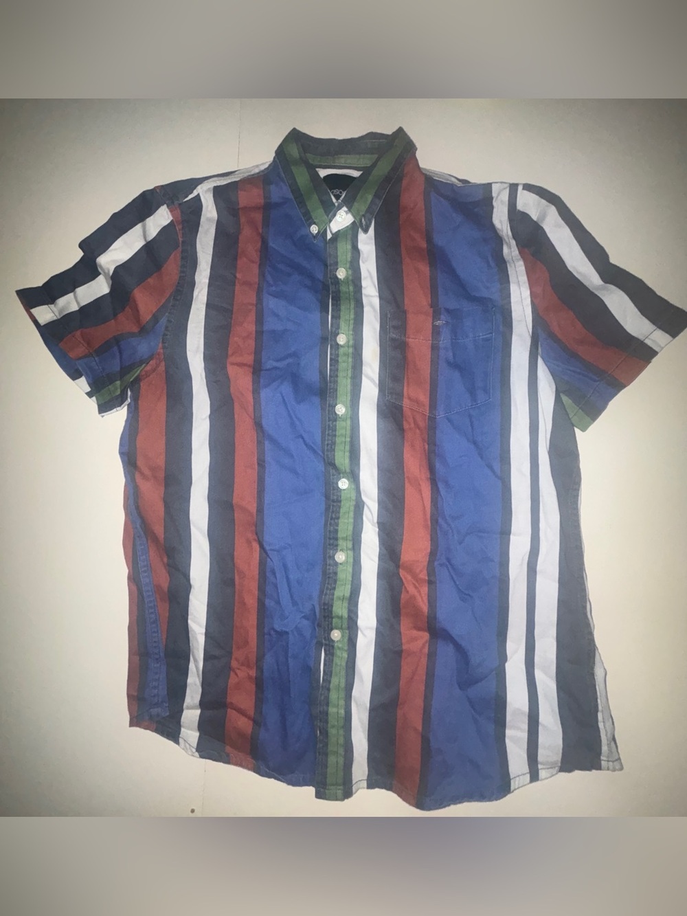 ASOS Striped Women's Button Up Shirt Size Large Green, Blue and White 1 Pocket